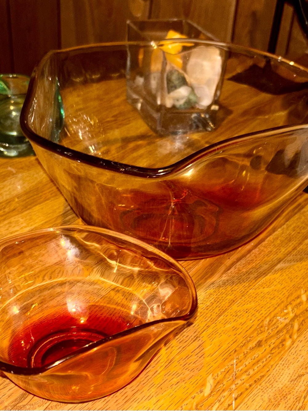 Amber Glass Serving Bowl & Sauce Dish - Set